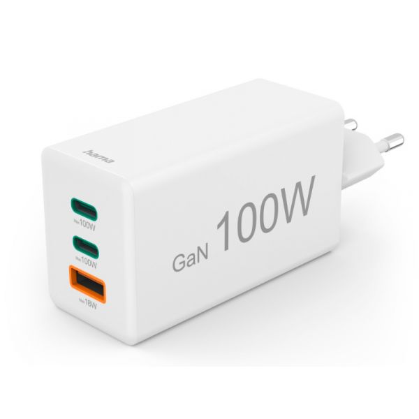 Hama Univerzális hálózati töltő, USB Type-A / Type-C, GAN, PD/QC, 100W, fehér (201997)